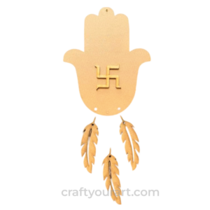 Hamsa Hand With Swastik and Feathers
